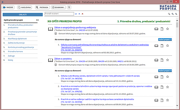 Katalog propisa 2016 - Oblasti u državnim propisima
