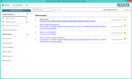 Katalog propisa - Lista odabranih propisa