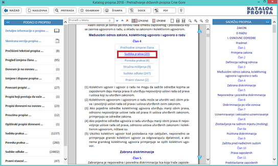 Katalog propisa - Sudska praksa za član