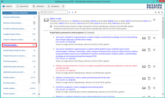 Katalog propisa - Povezani propisi
