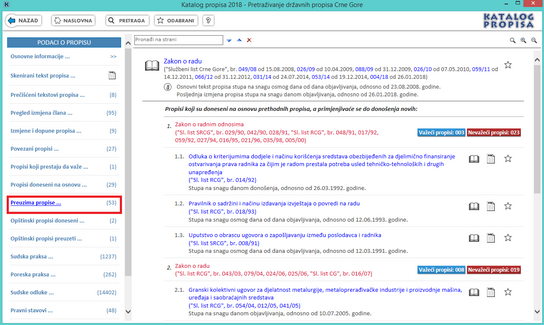 Katalog propisa - Preuzima propise