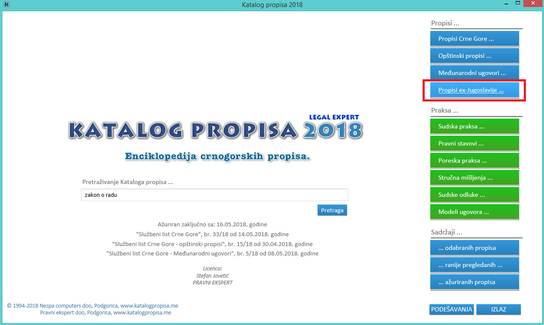 Katalog propisa - Propisi ex-Jugoslavije
