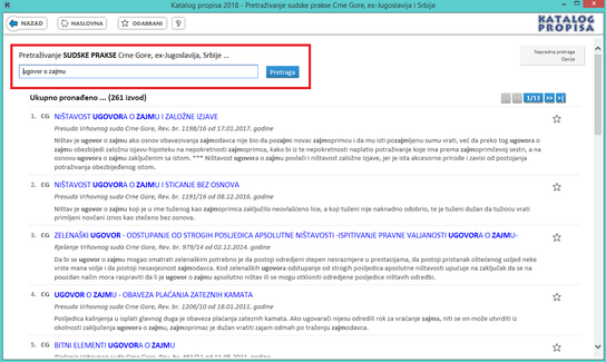 Katalog propisa - Pretraga sudske prakse