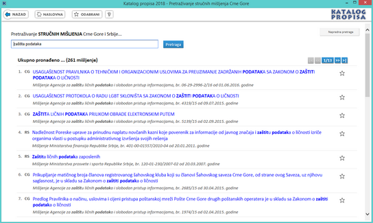 Katalog propisa - Strucna misljenja