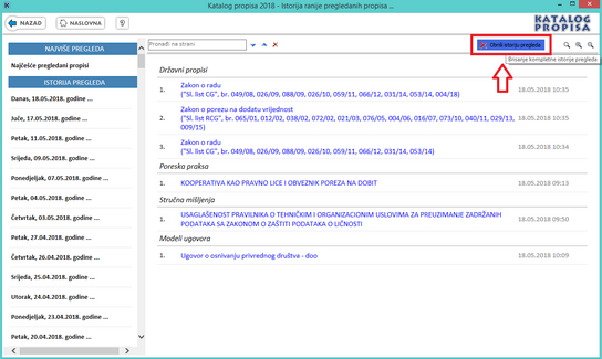 Katalog propisa - Brisi istoriju pregleda